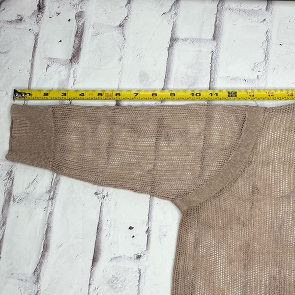 All Saints Bishi Open Knit Mesh Cardigan Sweater Sz S Beige Tan Sheer Asymmetric - Picture 6 of 8